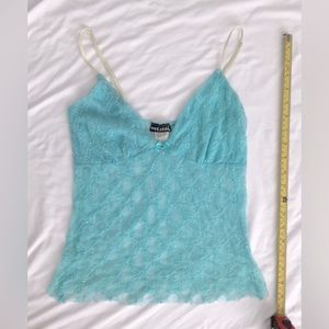 90’s Wet seal teal lace cami with metallic and rhinestone accents.